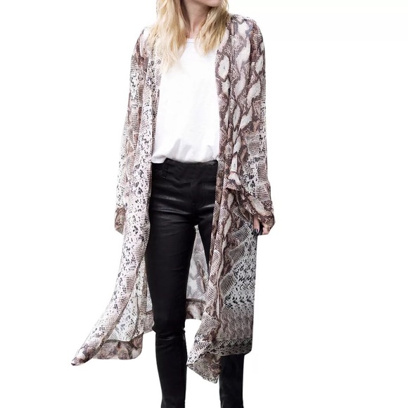 Zea Long Snakeskin Bell Sleeve Kimono Duster - Picture 2 of 5